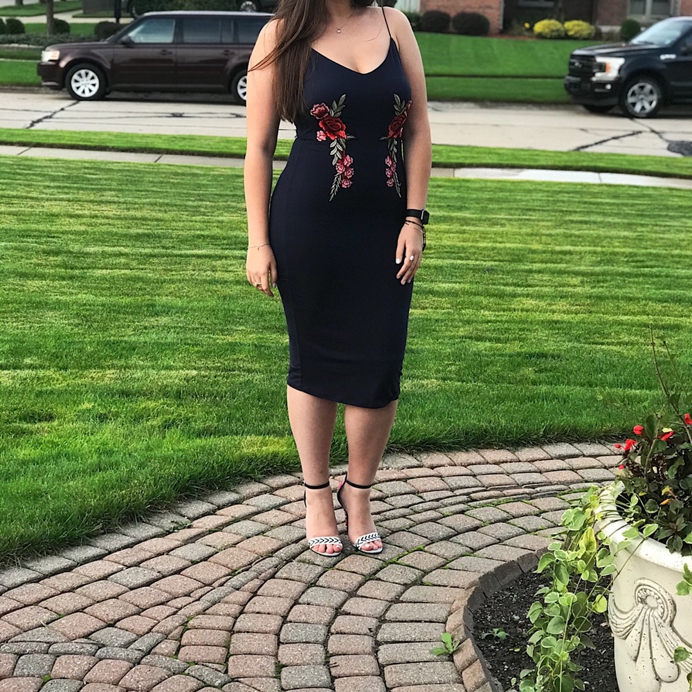 Navy Blue Dress With Flowers